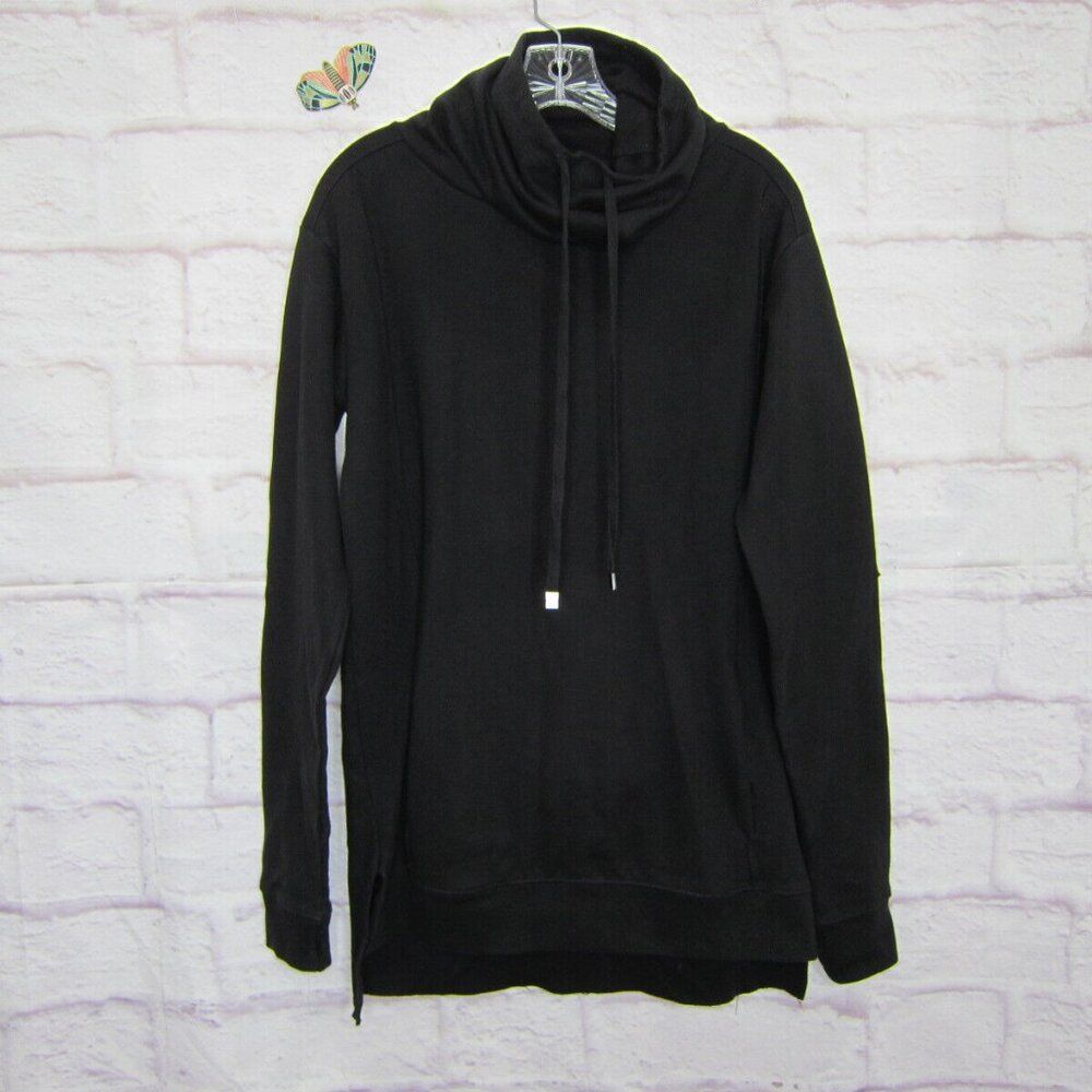 ZARA Black Oversized Funnel Neck Sweatshirt Tunic with Pockets Raw Hem Size M